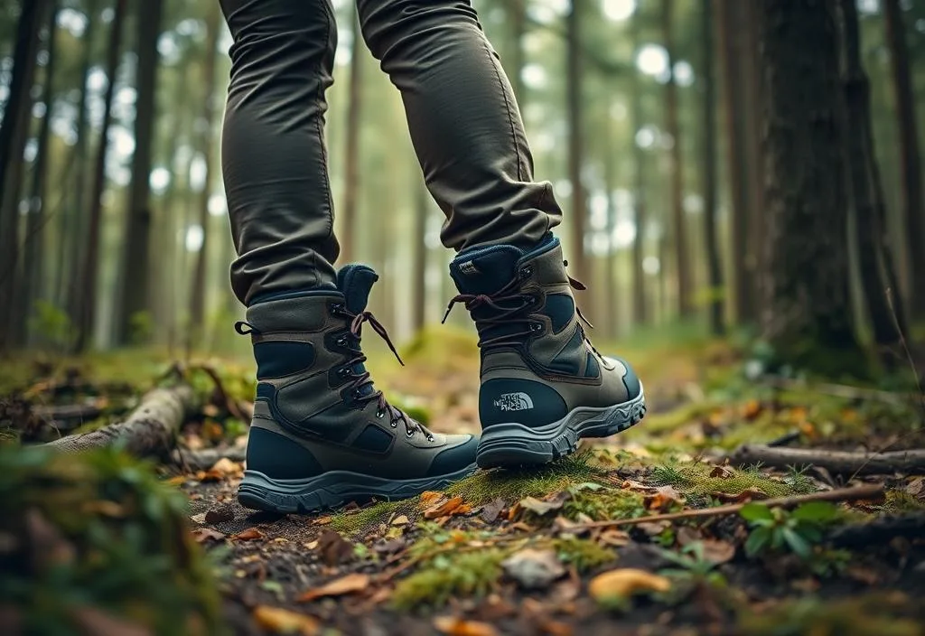 A pair of The North Face Hedgehog Fastpack GTX boots in the forest