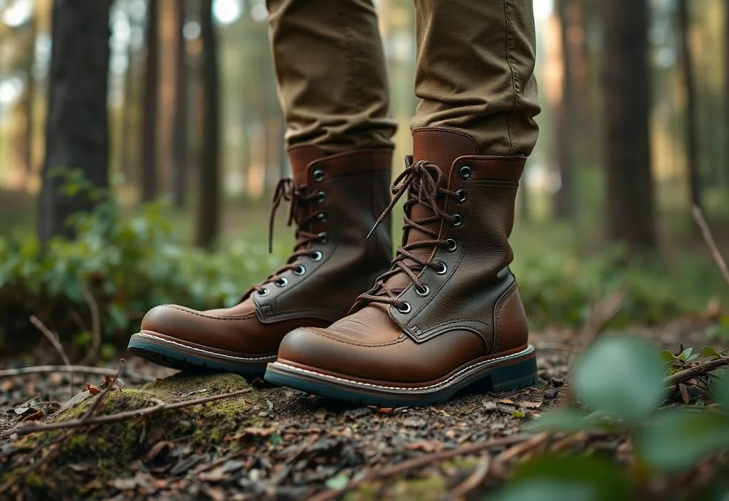 A pair of Red Wing Iron Ranger boots in the forest