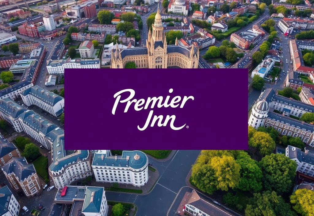 Aerial view of Kensington with the Premier Inn logo