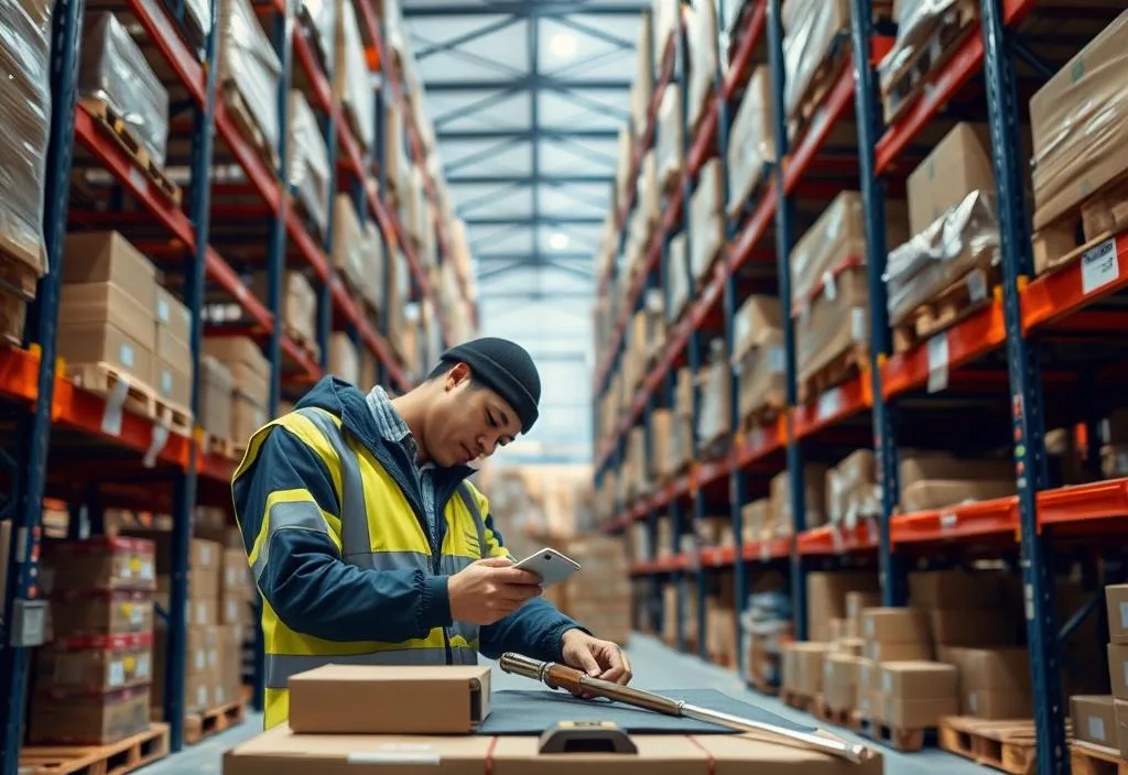 A photo of a logistics coordinator working in a warehouse