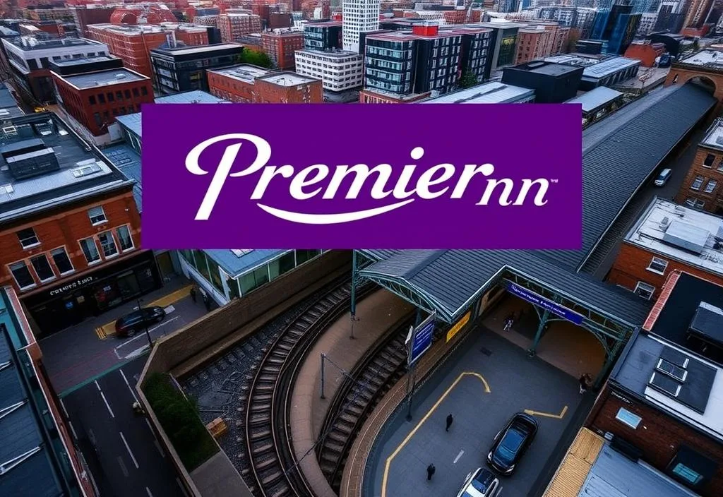 Aerial view of Fenchurch Street station with the Premier Inn logo