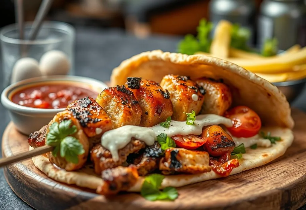 A shawarma kebab being served in a pita