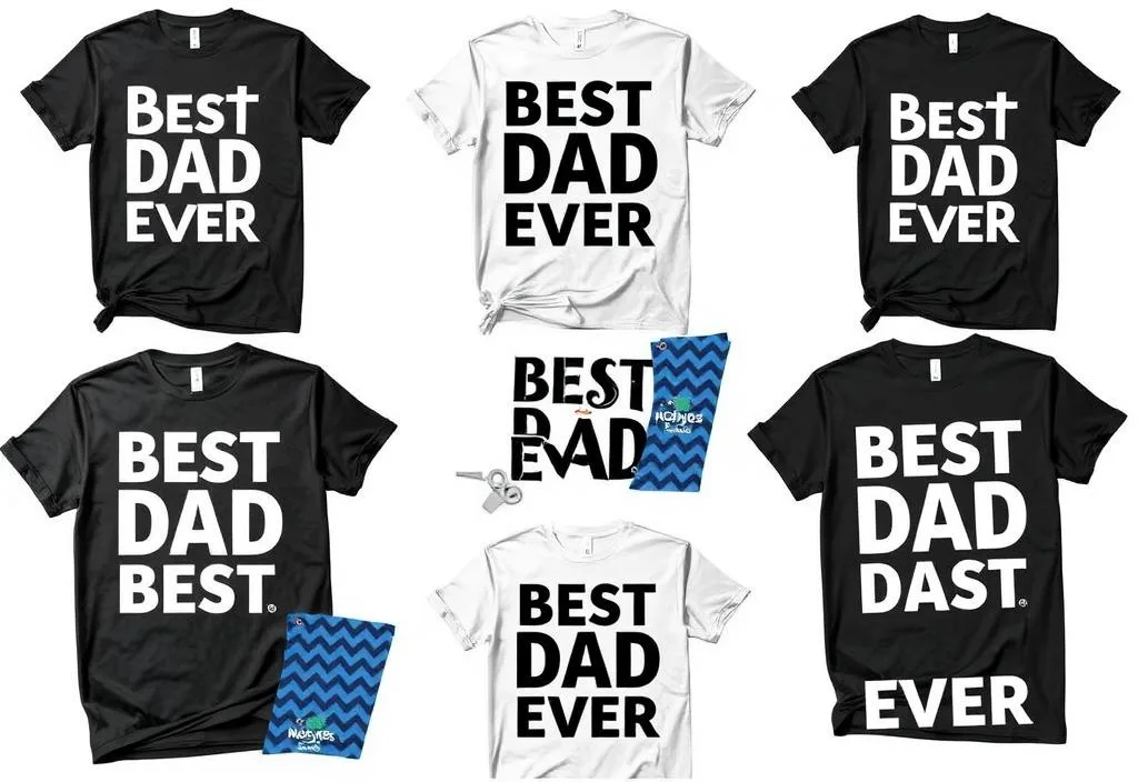 A collection of funny 'Best Dad Ever' shirts with sarcastic sayings.