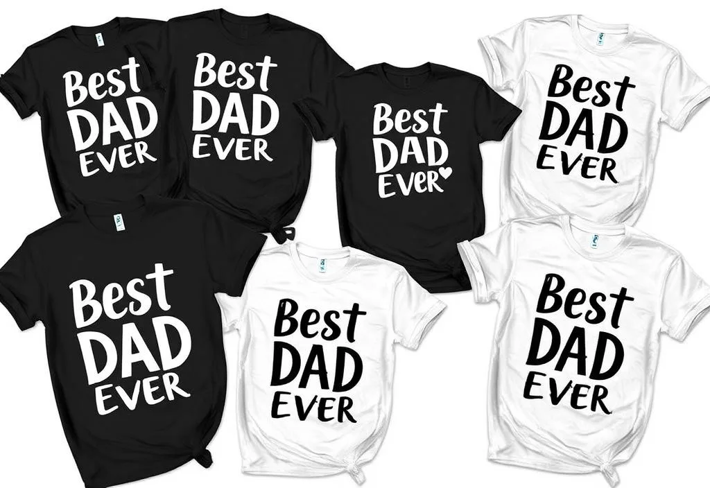 A collection of heartfelt 'Best Dad Ever' shirts with sentimental sayings.