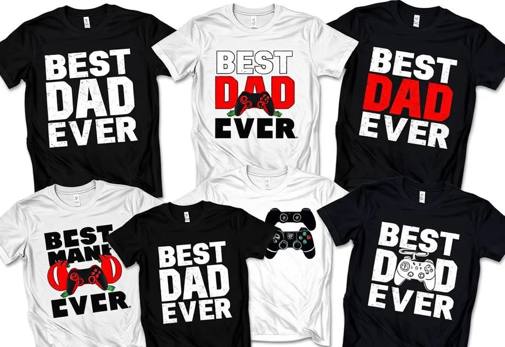 A collection of 'Best Dad Ever' shirts for gamers such as gamers and gamers enthusiasts.