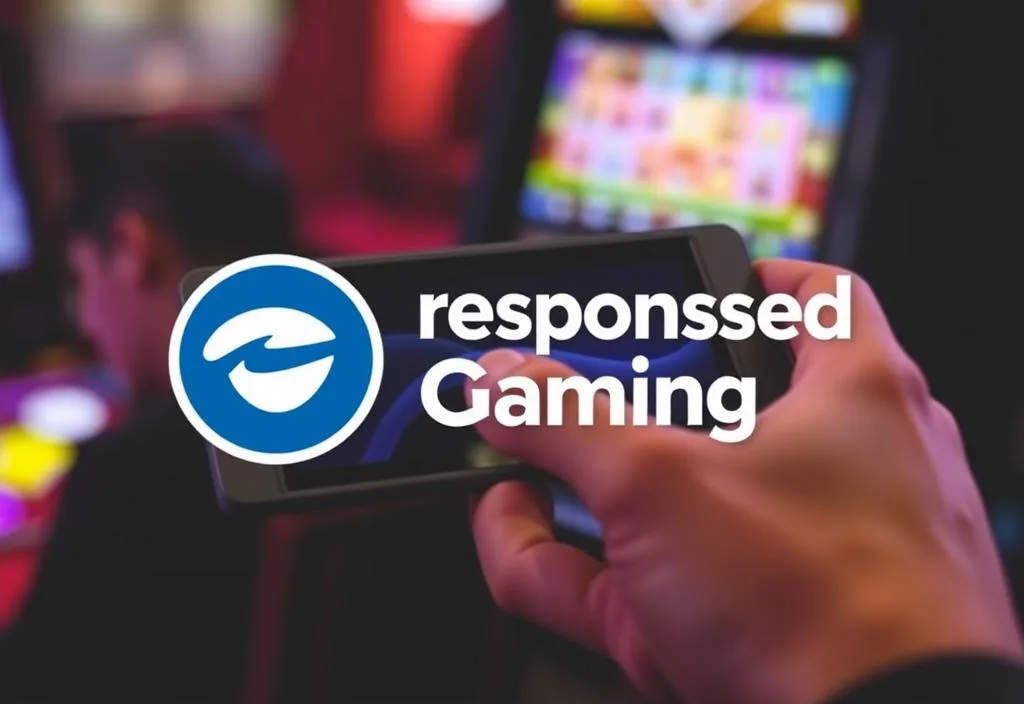 A image of a person holding a gaming device with a responsible gaming logo