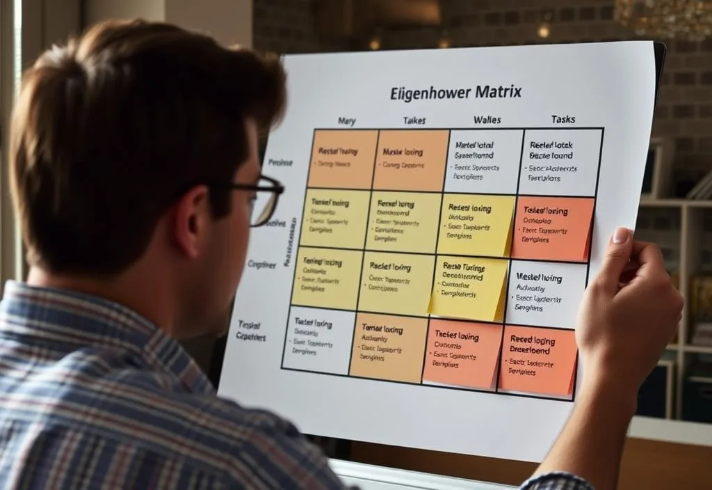 A person using the Eisenhower Matrix to prioritize tasks