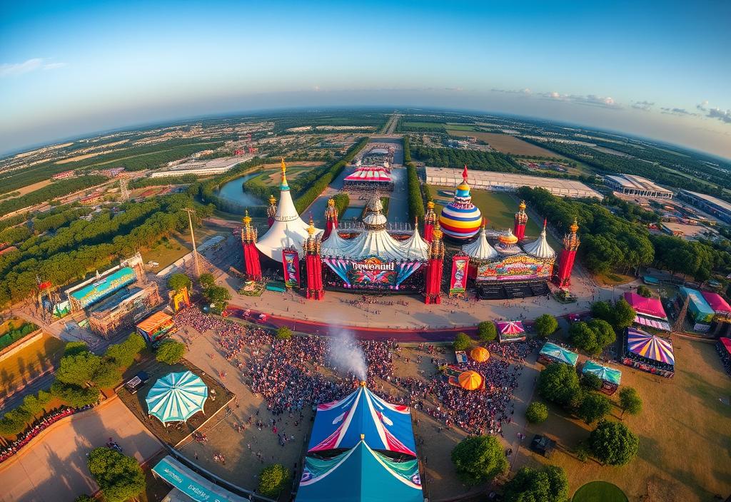 Aerial view of Tomorrowland festival grounds