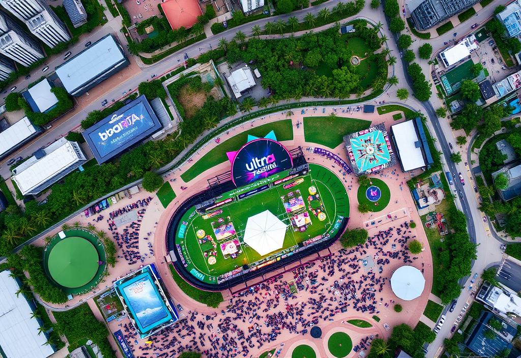 Aerial view of Ultra Music Festival grounds