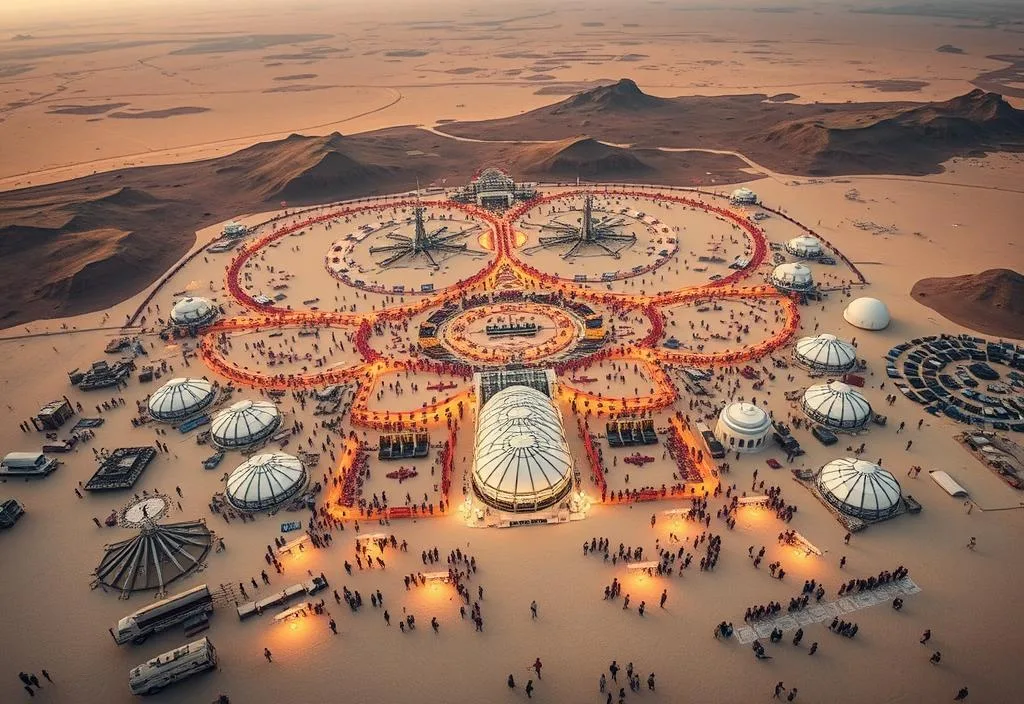 Aerial view of Burning Man festival grounds