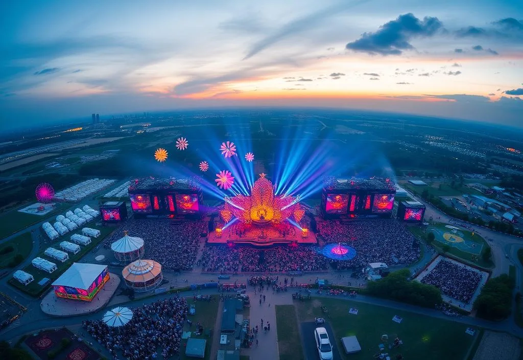 Aerial view of Electric Daisy Carnival festival grounds