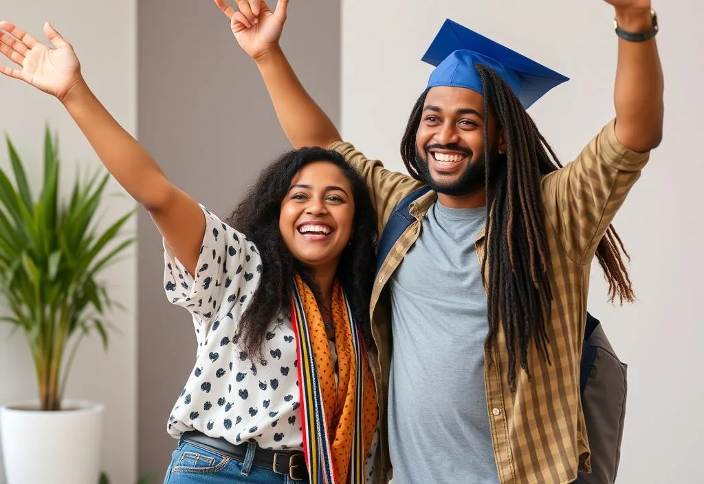 A person celebrating their success with a friend