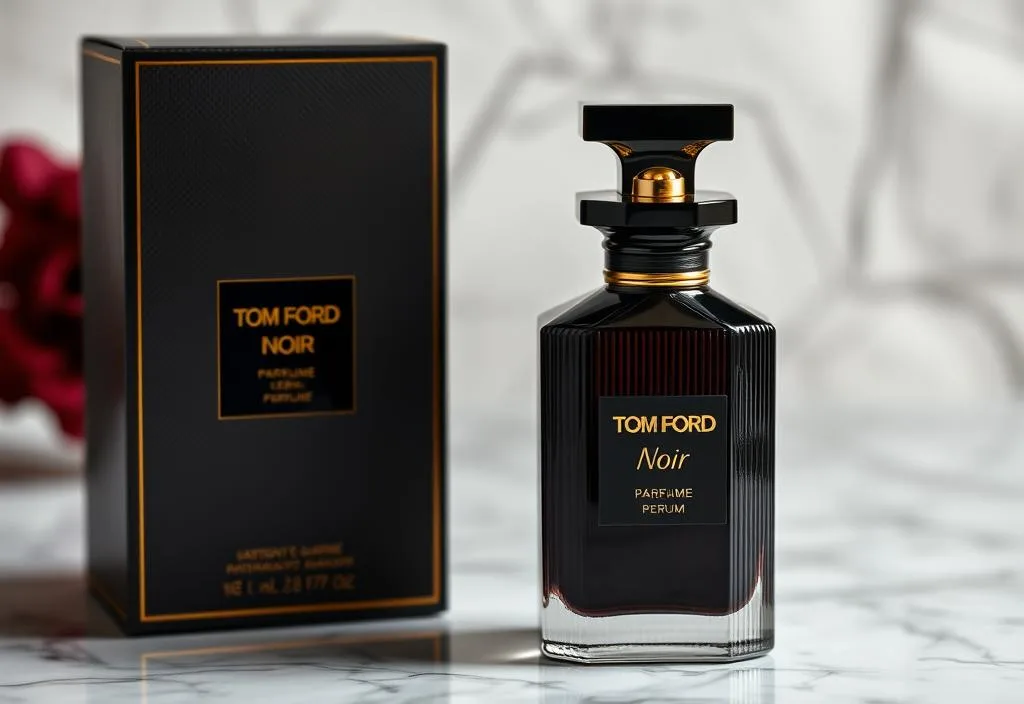 A luxury bottle of Tom Ford Noir perfume