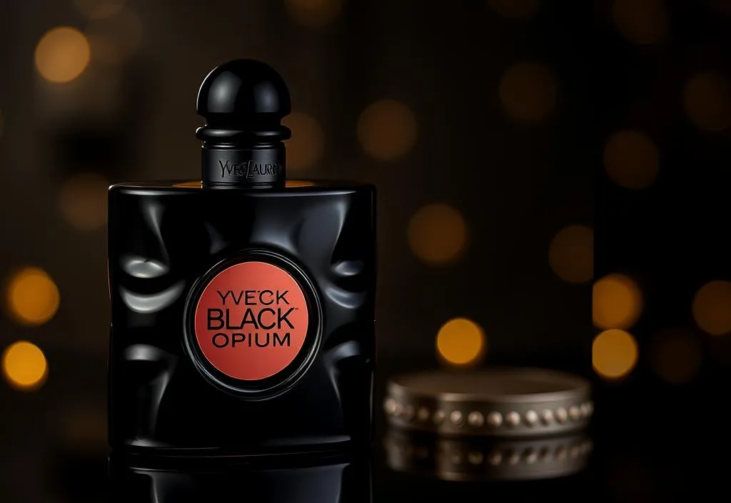 A luxury bottle of Yves Saint Laurent Black Opium perfume