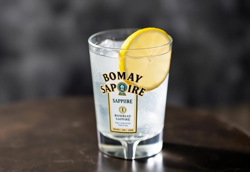 A glass of Bombay Sapphire with a lemon wedge