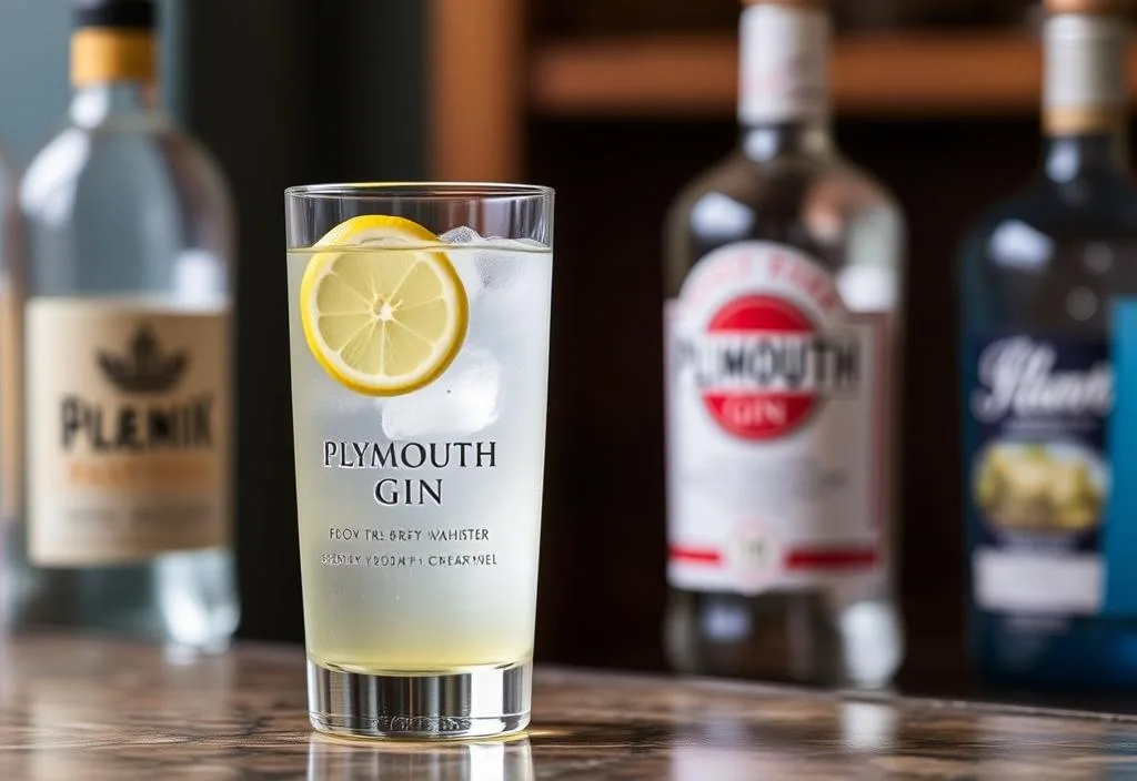 A glass of Plymouth Gin with a lemon wedge