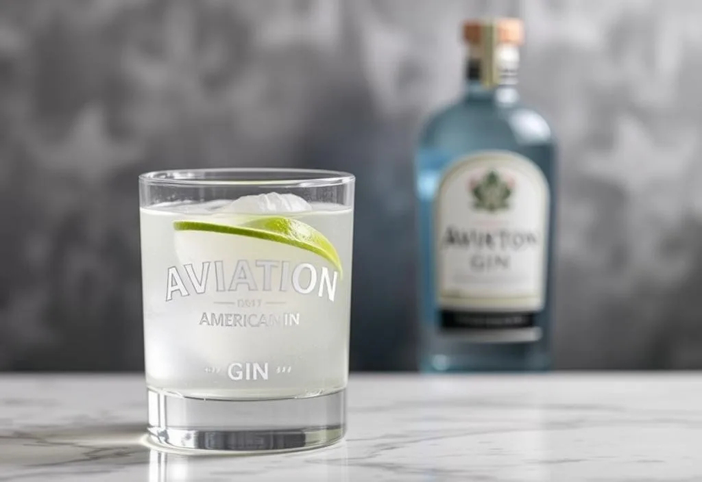 A glass of Aviation American Gin with a lime wedge