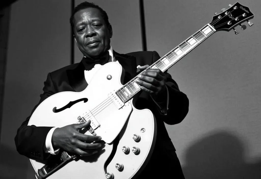 A photo of B.B. King holding his iconic Gibson Lucille