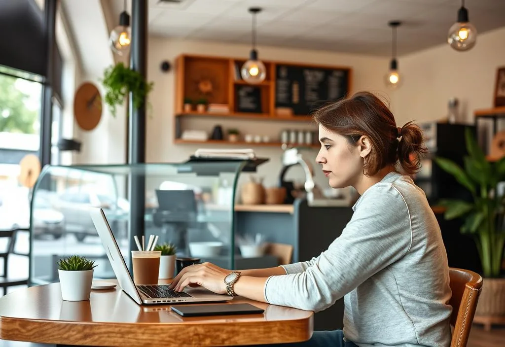 A person working from a coffee shop