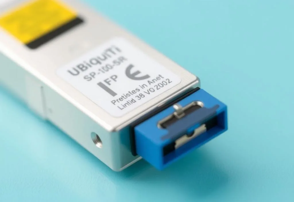 A close-up shot of the Ubiquiti SFP-10G-SR module