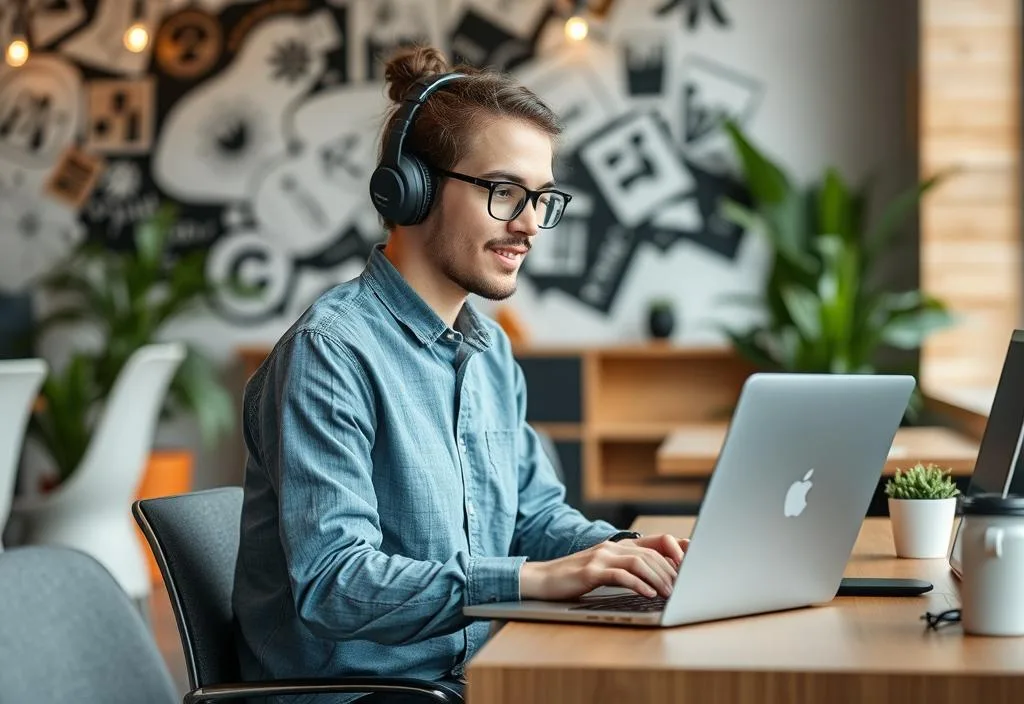 A person working as a freelancer from a co-working space