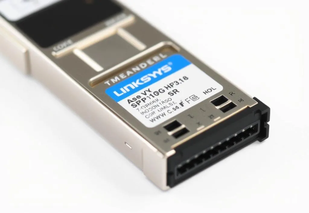 A close-up shot of the Linksys SFP-10G-SR module