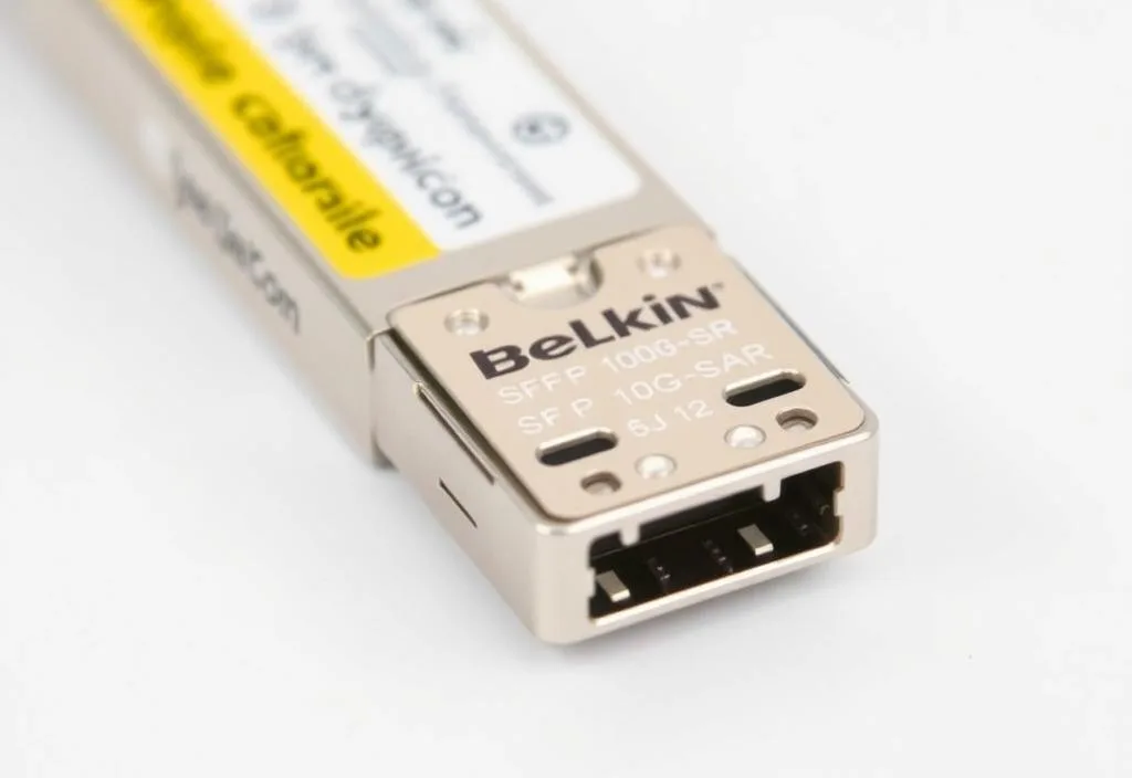 A close-up shot of the Belkin SFP-10G-SR module