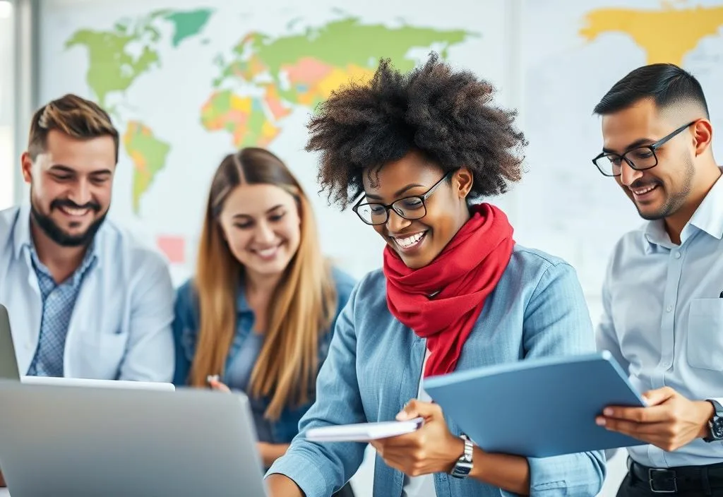 A group of professionals from different countries working together