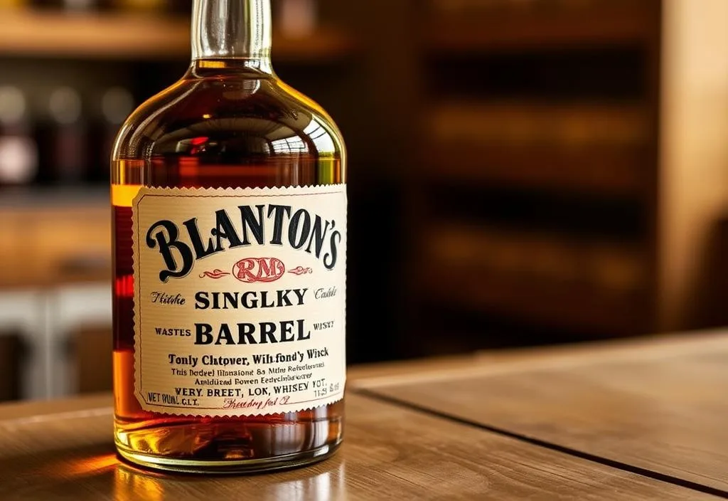 A bottle of Blanton's Single Barrel on a wooden table