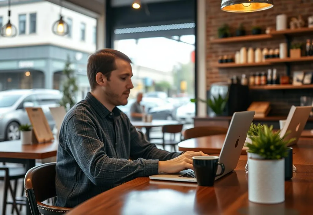 A person working from a coffee shop