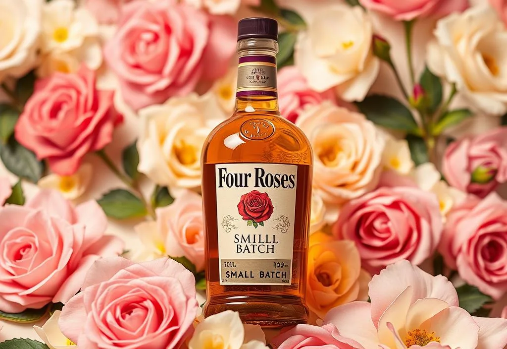 A bottle of Four Roses Small Batch on a floral background