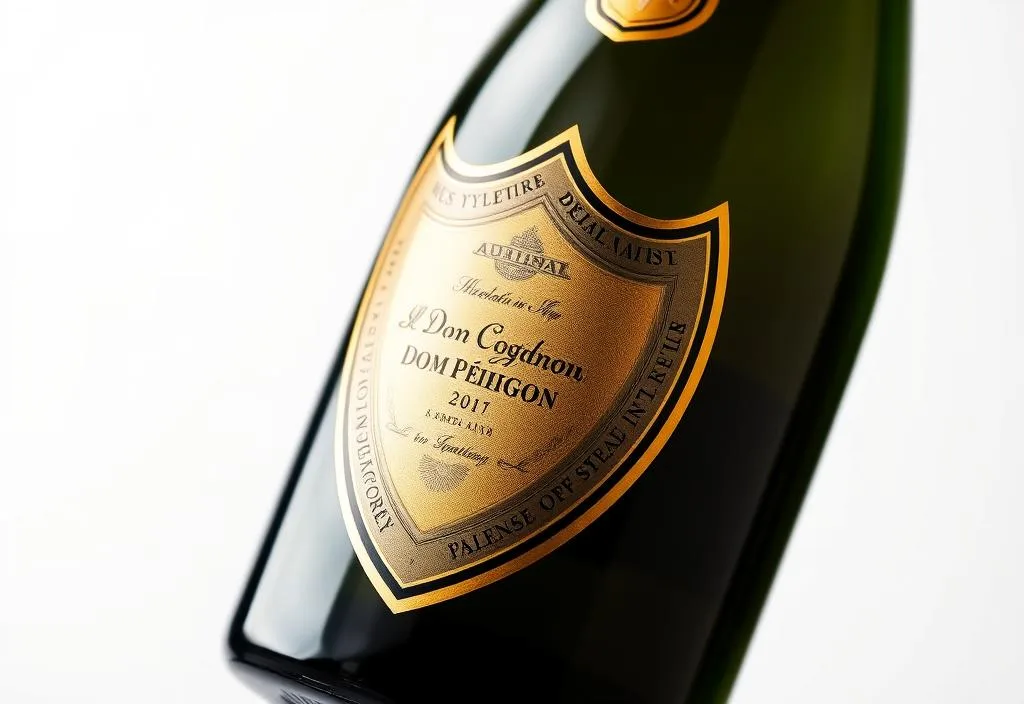 A bottle of Dom Pérignon with a gold label