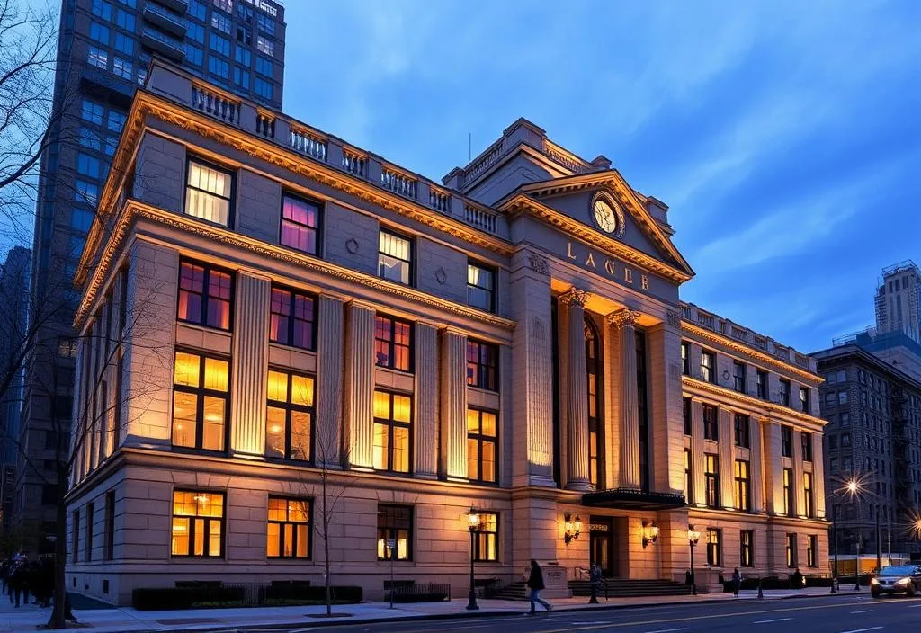 A photo of the New York University School of Law building