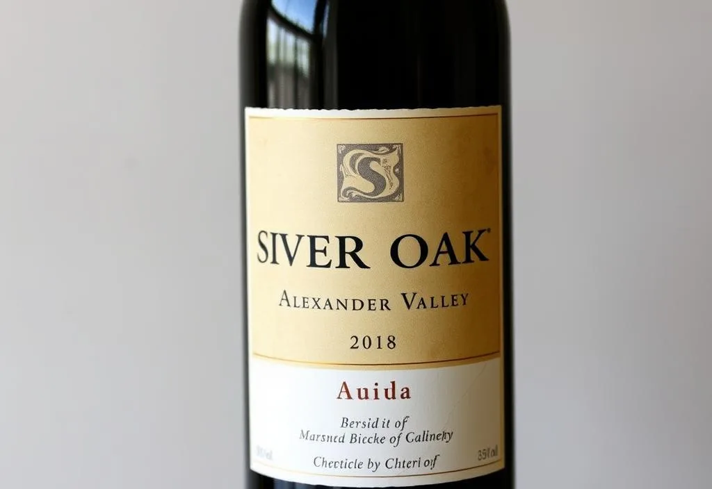 A bottle of Silver Oak Alexander Valley 2018 wine with a rustic, earthy label