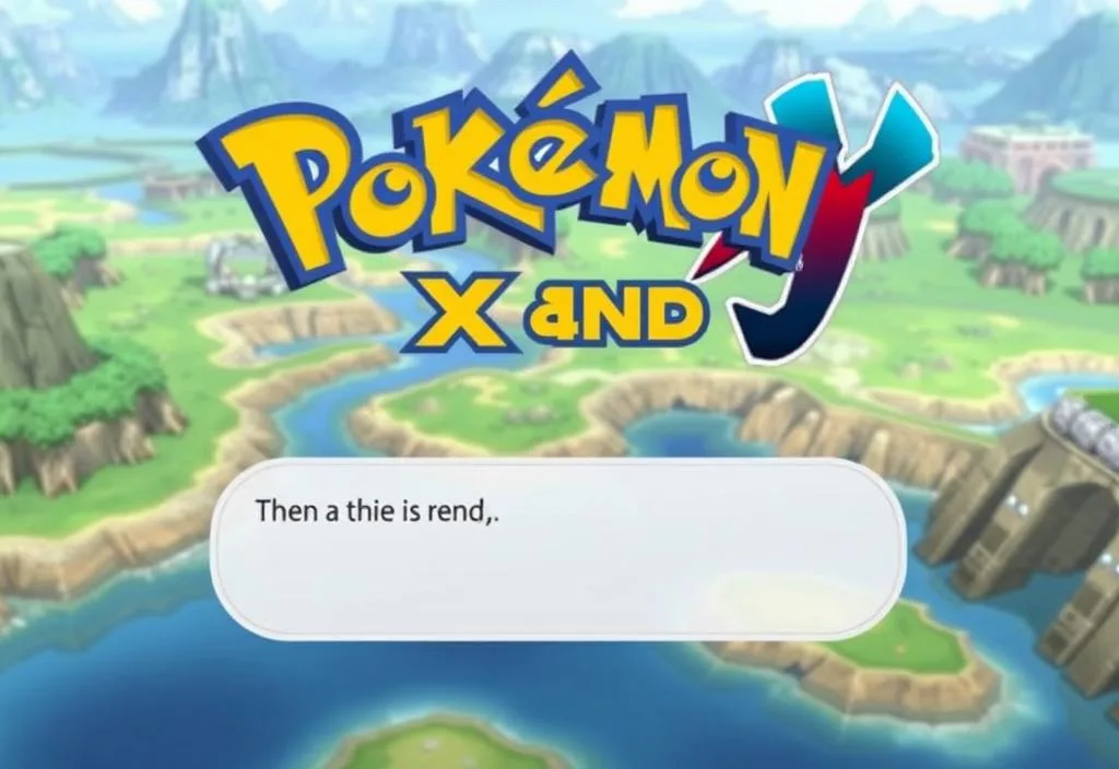 A screenshot of the Pokémon X and Y game, with a background of the game's world