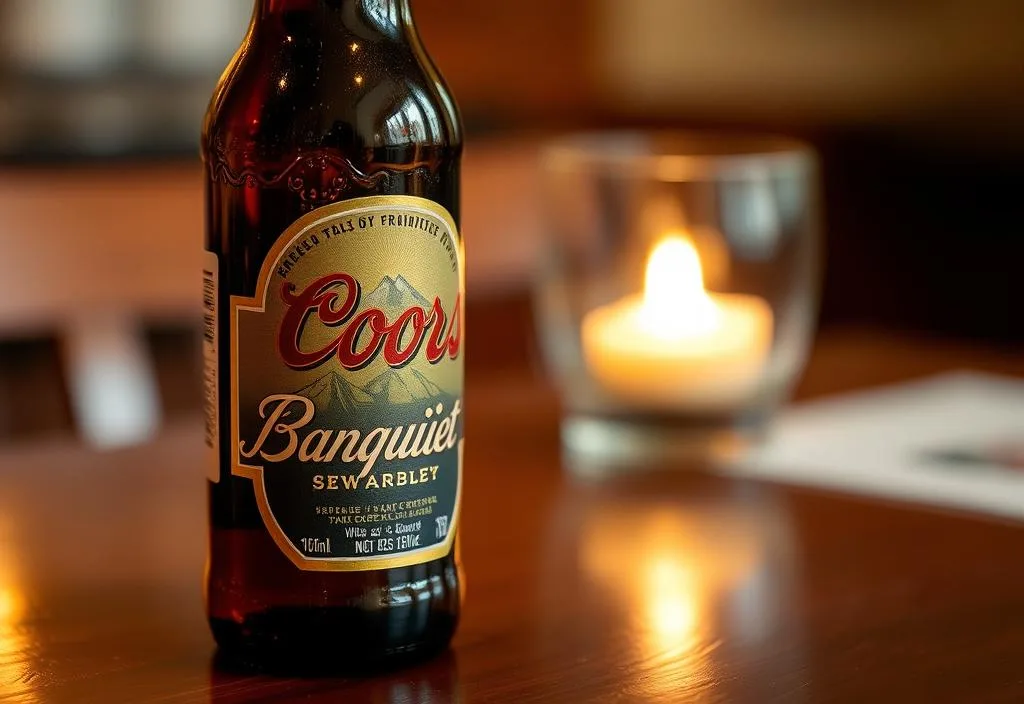 A Coors Banquet beer bottle on a table