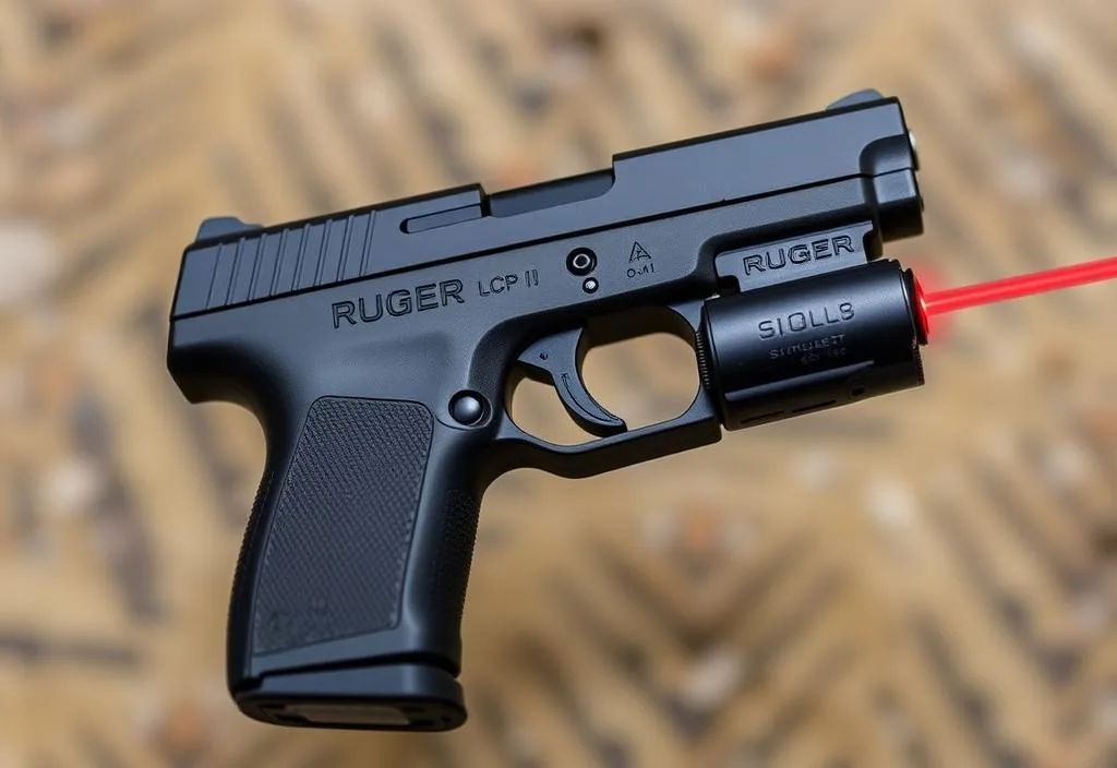 A Ruger LCP II handgun with a laser sight