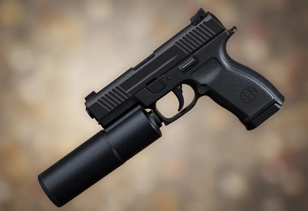 A Sig Sauer P238 handgun with a suppressor attached