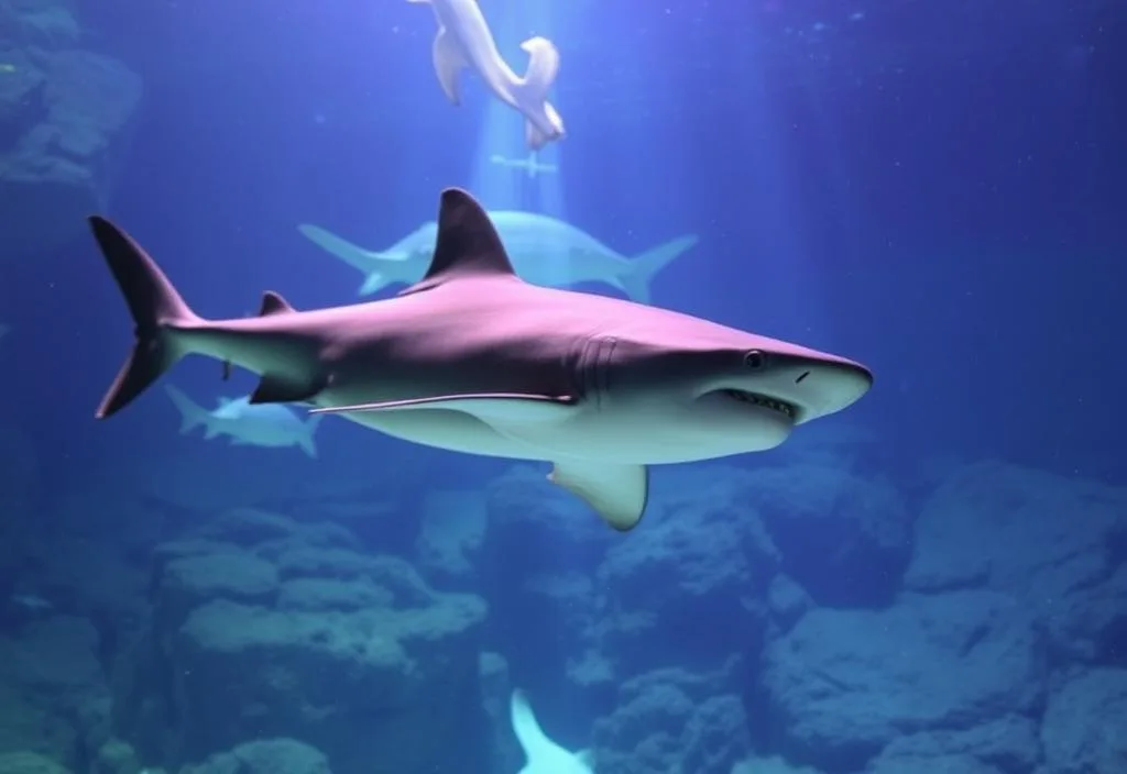 A shark swims through the Aquarium of the Pacific's shark tank