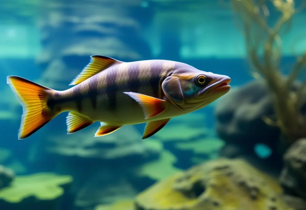 A fish swims through the Tennessee Aquarium's river exhibit