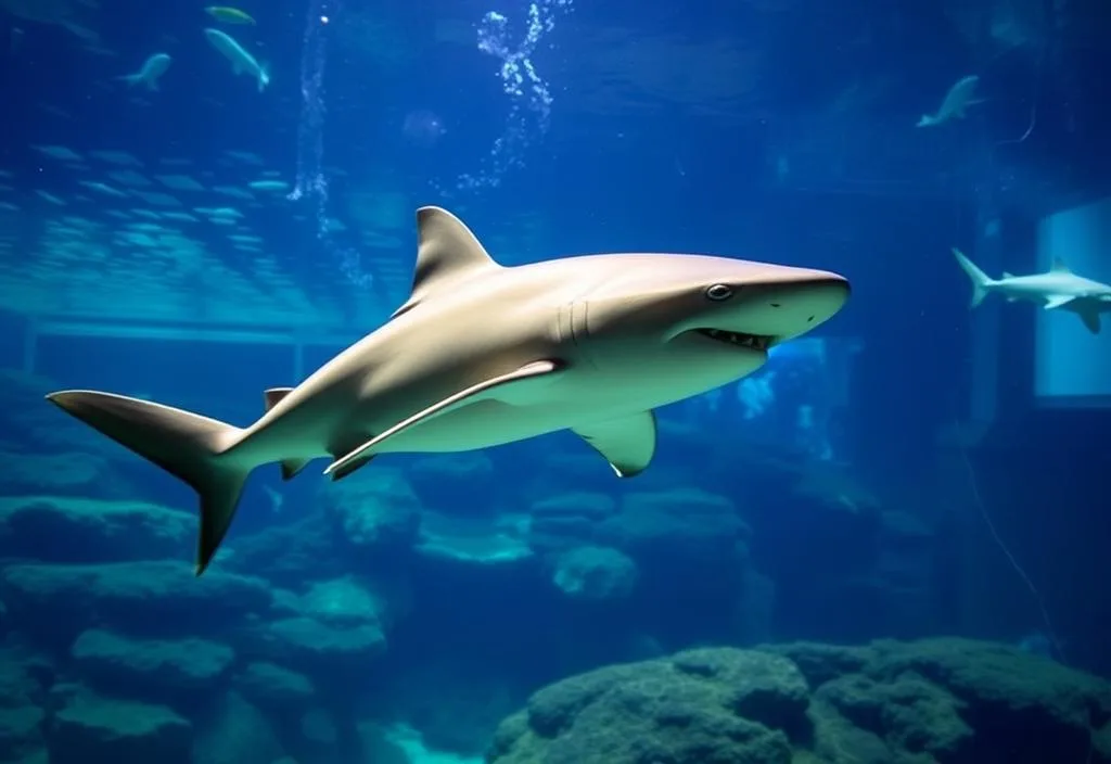 A shark swims through the North Carolina Aquarium's shark tank