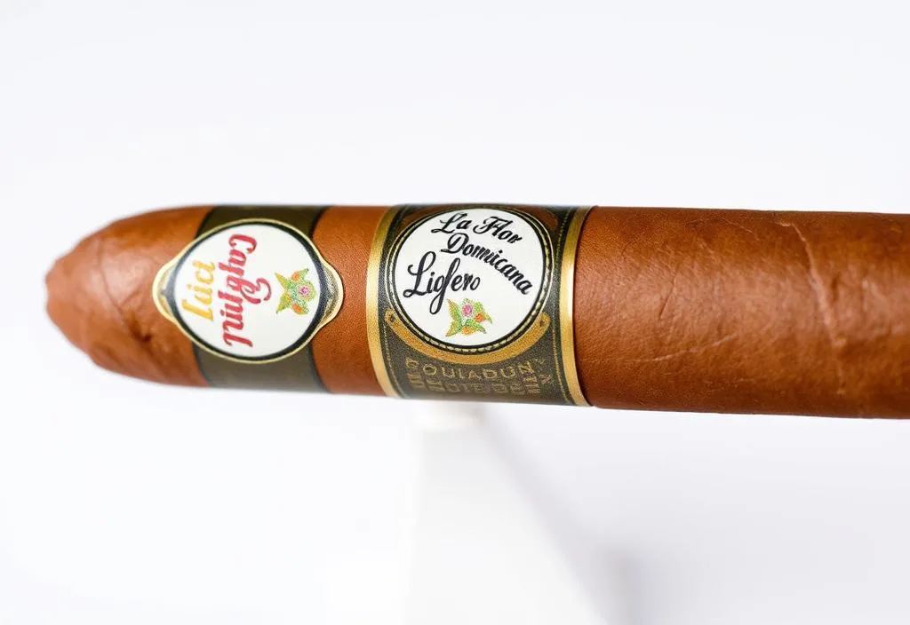 A beautifully crafted La Flor Dominicana Double Ligero cigar with a rich, earthy wrapper