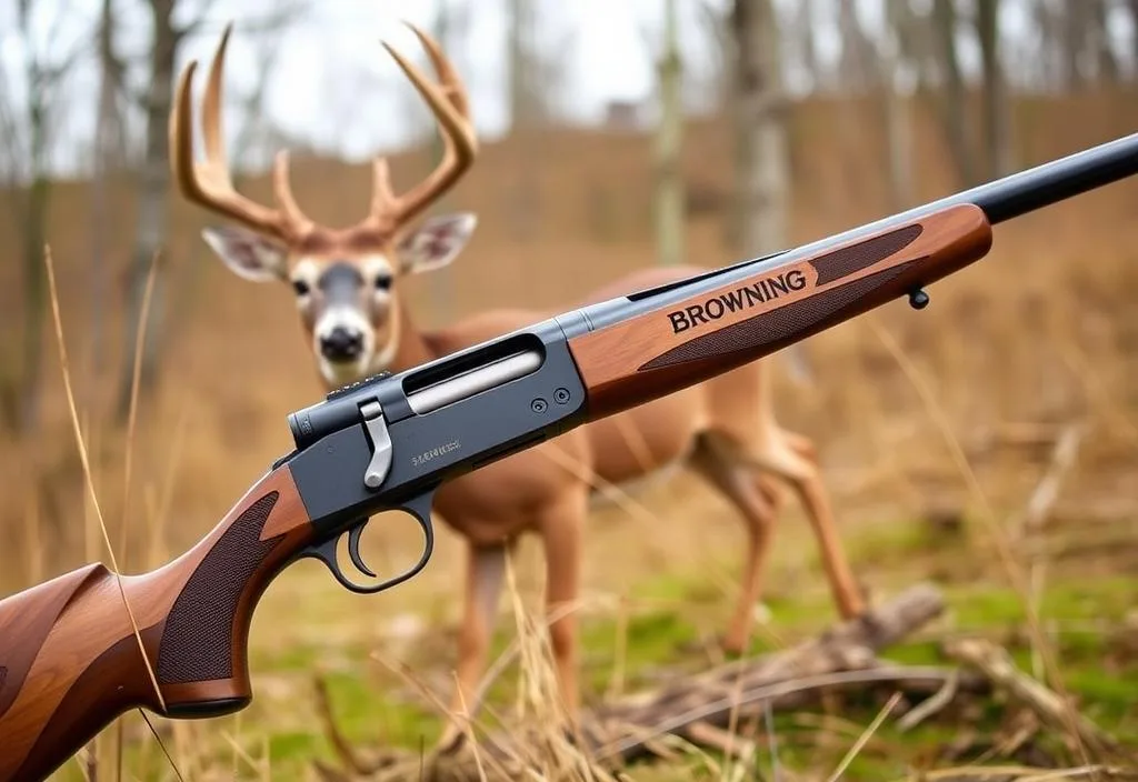 A Browning Buckmark rifle with a deer in the background