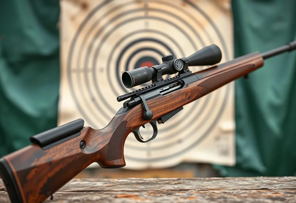 A CZ 455 rifle with a target in the background