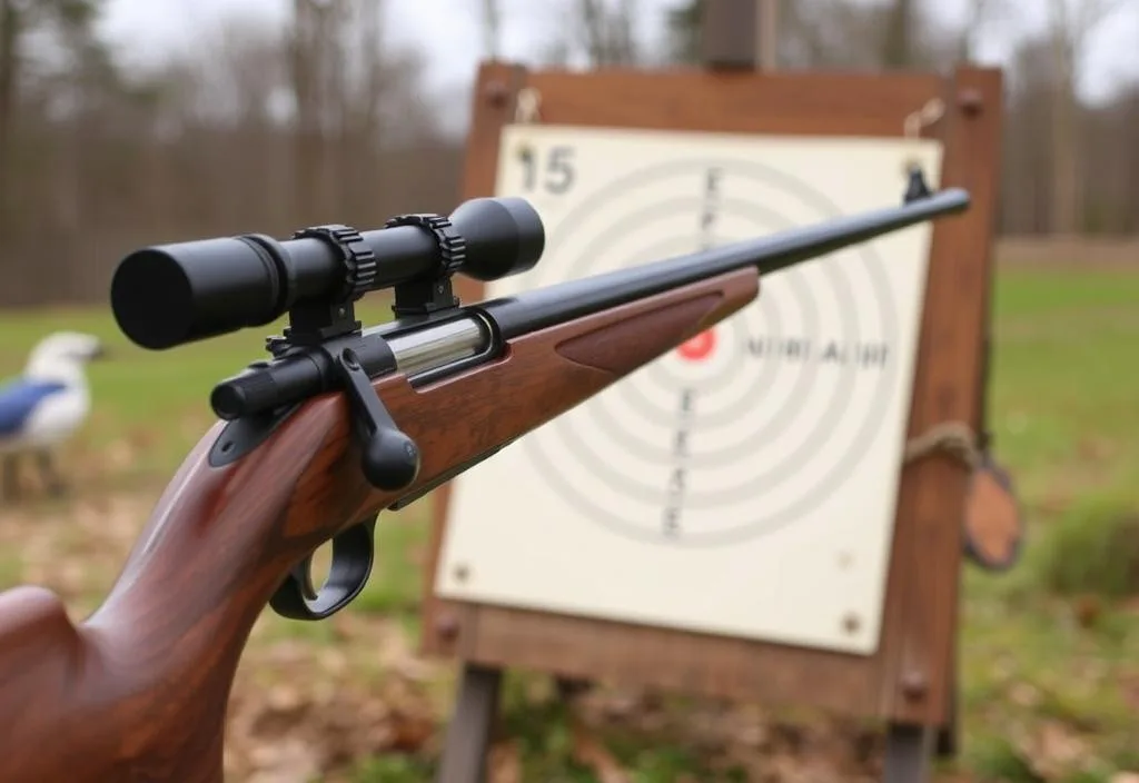 An Anschuetz 54 rifle with a target in the background