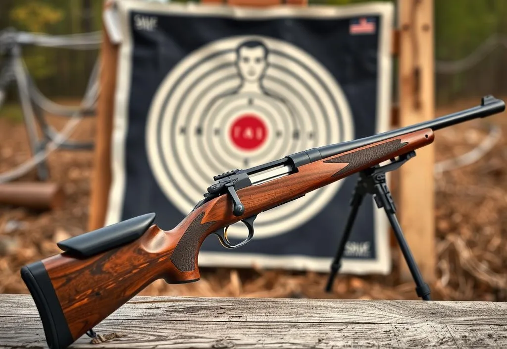 A Savage MK II rifle with a target in the background