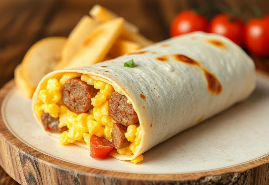 breakfast burrito with scrambled eggs and sausage