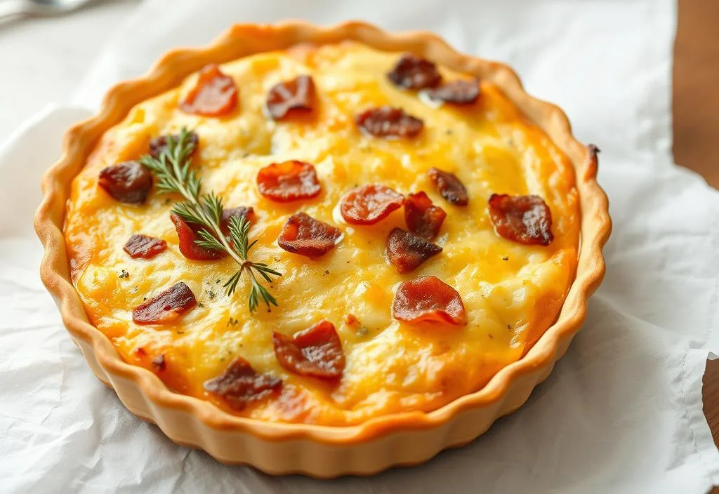 quiche Lorraine with bacon and cheddar