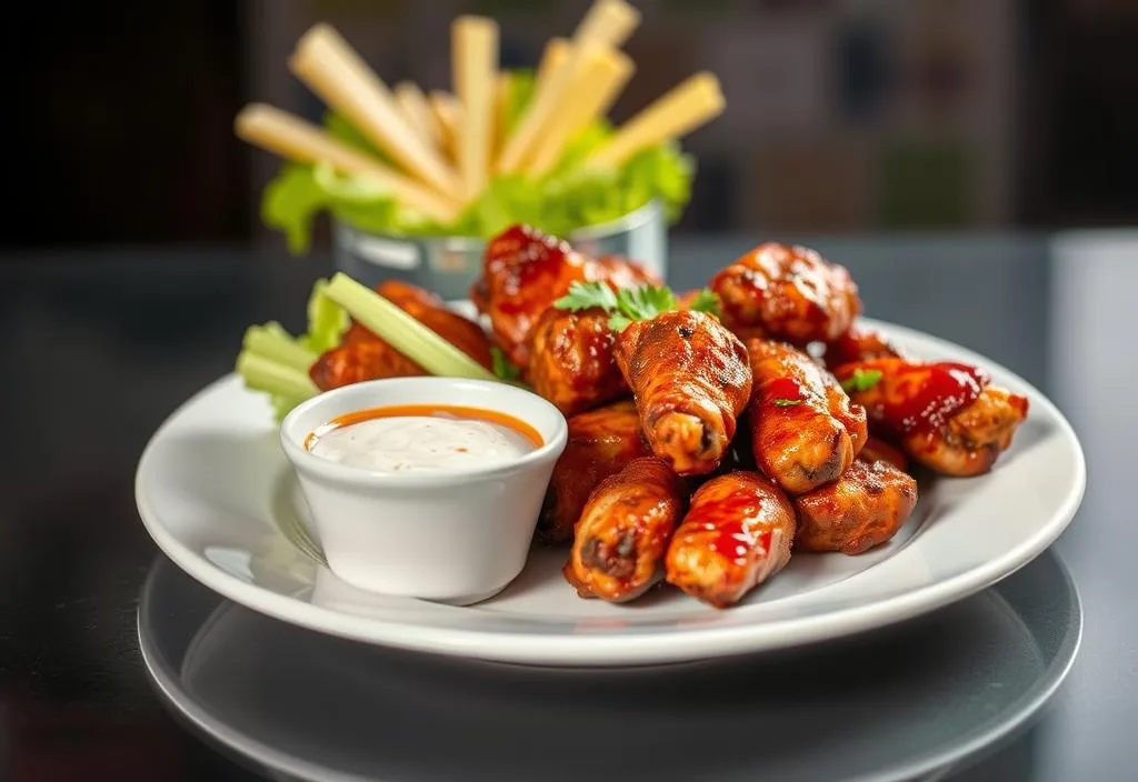 A plate of spicy chicken wings