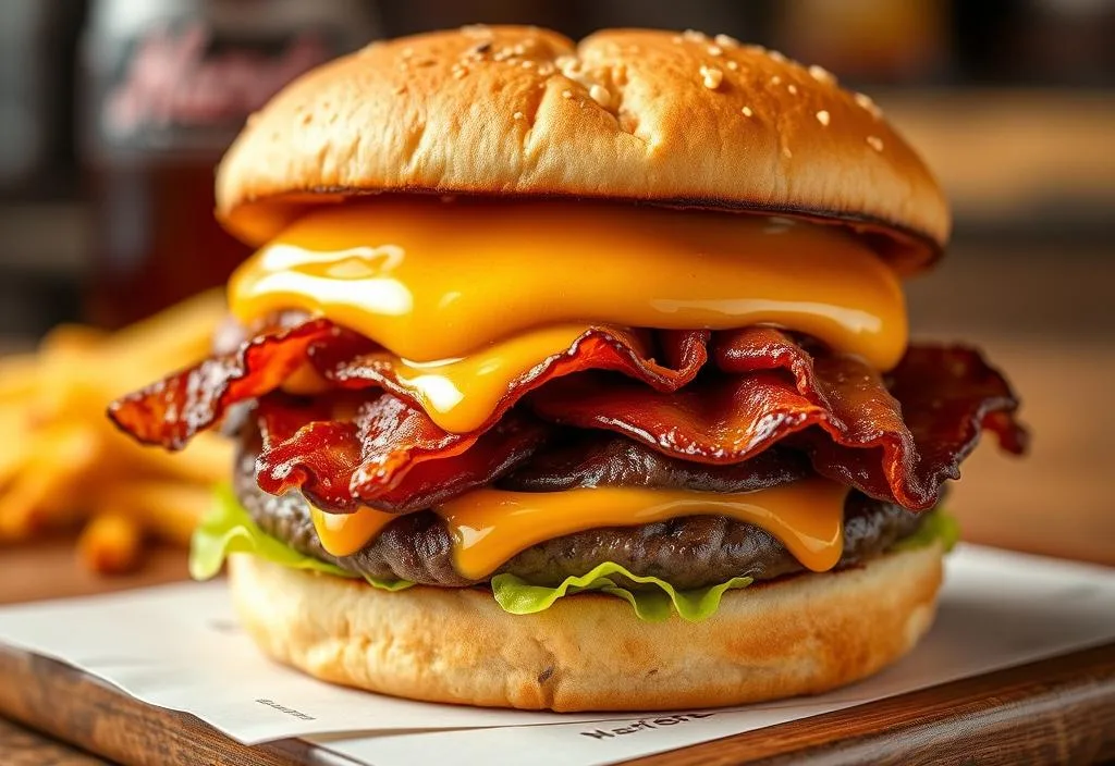 A shot of a Hardee's Western Bacon Cheeseburger